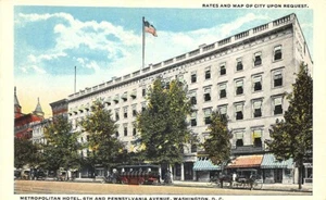 Washington DC 6th. And Pennsylvania Ave. Metropolitan Hotel Postcard - Picture 1 of 2