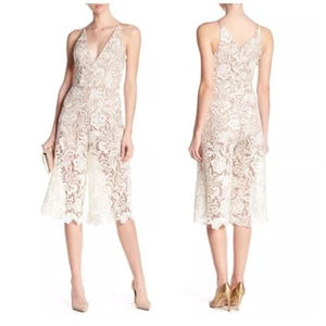 DRESS the POPULATION Ivory Sheer Crochet Lace Marion Crop Pant Jumpsuit M = 6/8 - Picture 1 of 6