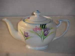 Art Deco? Noritake Porcelain Tulips Hand Painted Design Small Teapot 19.5cm Long - Picture 1 of 12