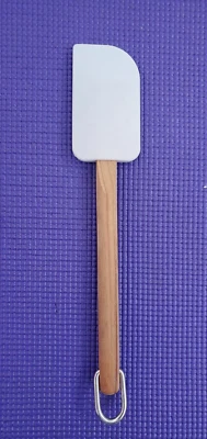 KitchenAid OFF WHITE/LIGHT GRAY Silicone Spatula WOOD HANDLE LITTLE USE 10.5" - Image 1 of 3