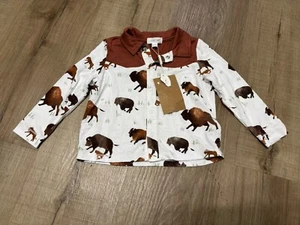 Angel Dear Bamboo NWT Bison Long Sleeve Button Shirt 12-18 Months - Picture 1 of 6