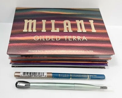 NEW Milani GILDED TERRA Eyeshadow Palette + Brush + Milani Easyliner Baby Blue - Image 1 of 4