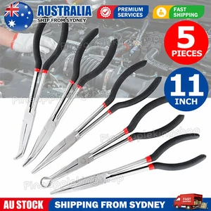 5X 11'' Long Reach Nose Pliers Set Straight Bent Tip Mechanic Hose Gripper 280mm - Picture 1 of 9