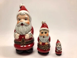 Limoges Diffusion Frankreich Nesting Stacking Three Santas Handbemalt Originalkarton - Bild 1 von 17