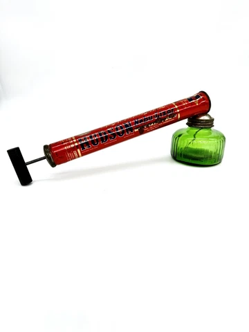 Vintage Hudson Nebu-Lizor Bug Sprayer Red Tin and Green Glass Cover