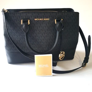 Michael Kors Pebbled Leather Dome Tote Crossbody Womens HandBag Black Brown - Picture 1 of 19