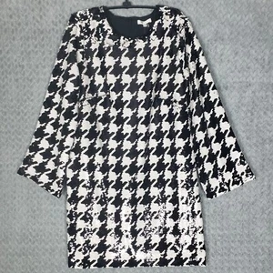 Tyler Boe Top Black & White Large Sequin Houndstooth Crew Neck Long Sleeve Tunic - Picture 1 of 8