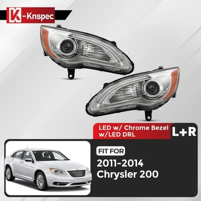 Pair LED Headlight For 2011-2014 Chrysler 200 w/LED DRL Chrome Bezel Left+Right Foto 1 de 4