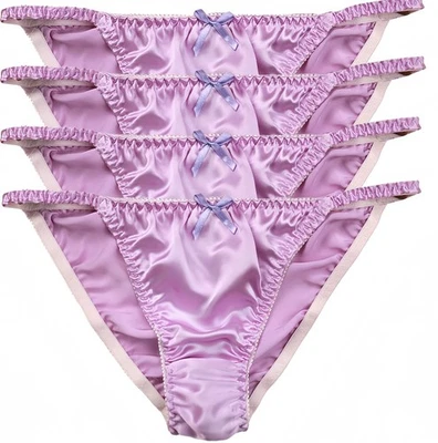 4pcs Womens 100% Silk Panties String Bikinis Bow Cute Underwear Knickers M XXL - Image 1 of 4