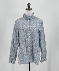 J.CREW Blue Floral Liberty Fabric Ruffle Collar Long Sleeve Button Top Sz 14 - Picture 1 of 7