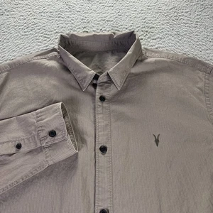 Allsaints Lester Shirt Mens XXL Brown Striped Slim Fit Long Sleeve Button Logo - Picture 1 of 12