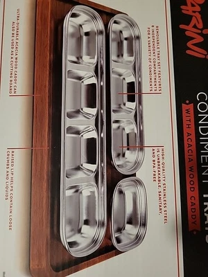 Bandeja de condimentos de acero inoxidable Parini carrito de madera de acacia 8 compartimentos tabla de cortar Foto 1 de 3