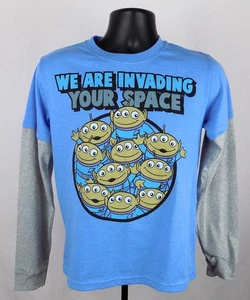 Toy Story Shirt Boy's XL Blue Aliens Invading Space Long Sleeve Shirt New ST127 - Picture 1 of 3