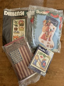 VTG Bucilla Dimensions Stocking Needlepoint Crewel US Flag Beading Lot of 4 Kits - Picture 1 of 17