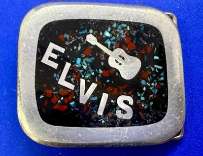 Hebilla de cinturón ELVIS King of Rock and Roll en color coral turquesa con incrustaciones de esmalte Foto 1 de 4