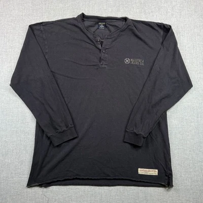 Vintage Nautica Jeans Co. Henley Shirt Mens Large Black Faded Distressed Grunge - Image 1 of 4