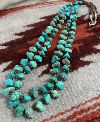 Gorgeous multi-strands turquoise nuggets necklace(g210c-w3.5) - Image 1 of 2