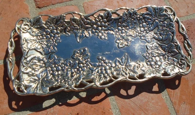 Tray Serving Godinger Silver Art Co Rectangle Grapes & Leaves 16" x 7" - Image 1 of 4