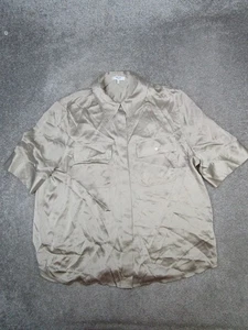 Reiss Shirt Womens 14 Brown Silk Button Up - Picture 1 of 7