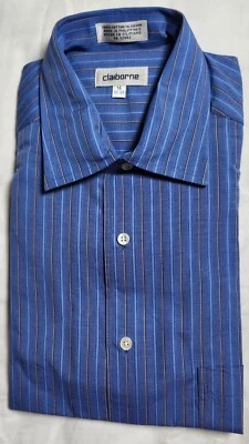 Camisa de vestir Claiborne para hombre con botones talla 16/32-33 azul a rayas manga larga Foto 1 de 4