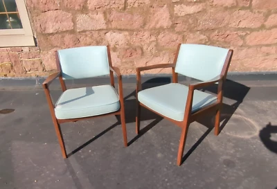 PAIR of Mid-Century BOLING Walnut Frame Office Arm Chairs w/ Original Upholstery - Image 1 of 4