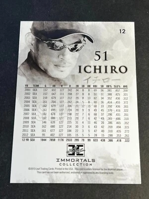 2013 Leaf Ichiro Immortals BLANK FRONT MISSING Serial # Base Card 51 #12 - Image 1 of 2