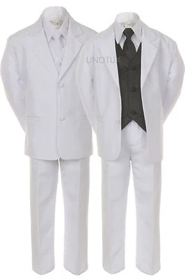 Conjunto de corbata chaleco 7 piezas bebé niño adolescente fiesta formal esmoquin niño traje blanco S-20 Foto 1 de 4