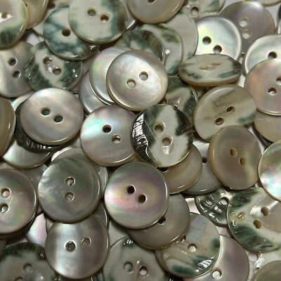 Japanese Beige Oyster Shell Shirting Buttons Green Back 15mm  2hole - Image 1 of 3