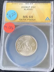 2008-P Washington Quarter Alaska MS69 ANACS M186 - Picture 1 of 3