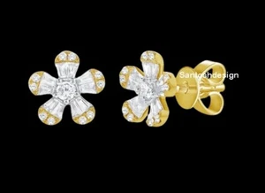 Beautiful Flower Diamond Bagutte 925 Sterling Silver Studd earring Jewelry,Gift - Picture 1 of 2