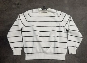 Brooks Brothers White Brown Striped Knit Heavy Crewneck Pullover Sweater Mens L - Picture 1 of 7