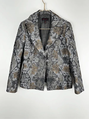 Escada Women's Snakeskin Notched Collar Blazer Jacket Brown Silver Size 36 - Image 1 of 4