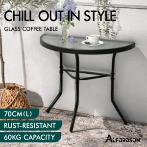 ALFORDSON Outdoor Furniture Patio Side Coffee Table Garden Glass Metal Black - Picture 1 of 11