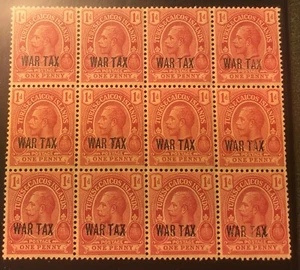 BRITISH TURKS AND CAICOS ISLANDS STAMPS OVERPRINT WAR TAX MINT BLOCK OF 12 - Picture 1 of 2