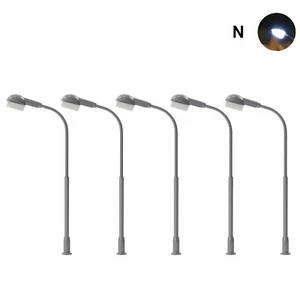 5pcs Model Trains N Scale 1:160 Metal Street Light Lamps Bright White LEDs - Picture 1 of 6