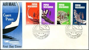 1979 Papua New Guinea Canoe Prows Set Of 4 Unaddressed First Day Cover, GC - Bild 1 von 1