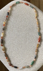 Vintage Polished Agate Stone Beggars Bead Necklace 40” - Picture 1 of 8
