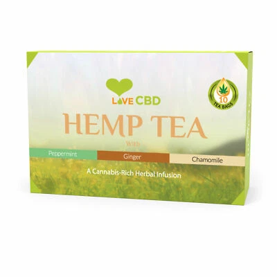 Hemp Tea 10 Tea Bags Love CBD Organic Caffeine Free Peppermint Ginger Chamomile