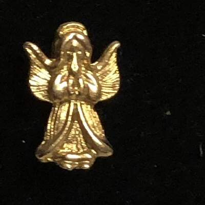 Tiny Praying Angel Brooch Scatter Pin Lapel Hat Pinback Gold Faith Contemplation - Image 1 of 4