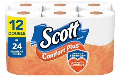 Scott Comfortplus Toilet Paper Septic Bath Unscented Safe Thick Tissue 12 Rolls