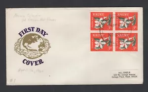 Nauru #50 block (1964 3d flower issue) on addressed World-Wide cachet FDC - Picture 1 of 1
