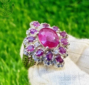 Multi stone Ring Natural Afghanistan Ruby Stone Ring with Zircon Valentines Gift - Picture 1 of 13