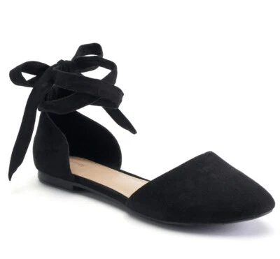 APT 9 Carefree Womens Flat Ankle Lace Up 6.5 M Black Suede - Image 1 of 4