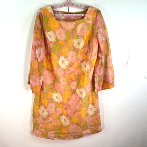 Vintage 70's Floral Mod Laugh-In Dress Womens Size M/L Orange - Picture 1 of 7