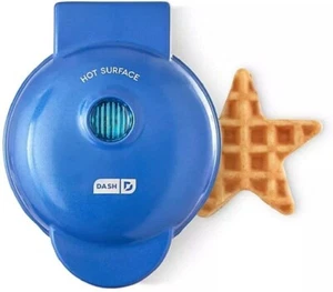 Dash Star Mini Waffle Maker, No Stick, 4” Cooking Surface, Blue, 350 Watts New - Picture 1 of 6