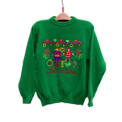 Suéter Benetton De Colección Niños 012 Verde Bordado Motivo Popular Lana Niñas Colorido Foto 1 de 4