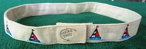 MYSELF BELTS EASY FASTEN - TAN CLOTH W/EMBROIDERED SAILBOATS - 24 1/2" LONG - Picture 1 of 5