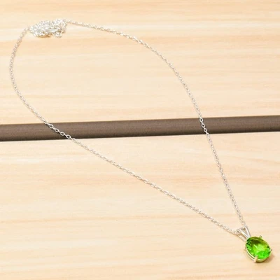 Green Tsavorite Gemstone Pendant Necklace 925 Sterling Silver Chain Jewelry - Image 1 of 4