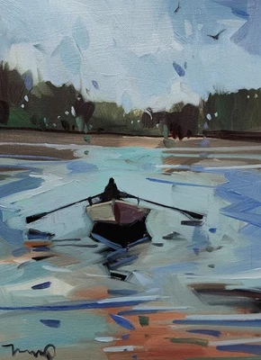 Impresión de Bellas Artes José Trujillo 16x20" Coleccionable Artista Barco Naturaleza Lago Arte Foto 1 de 4