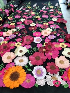 Lace Multicolor Embroidery 3d Floral Flowers Fabric By The Yard Black Mesh Dress - Picture 1 of 12